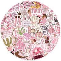 50 autocollants en vinyle imperméables à l'eau, motif vache rose de dessin animé, pour guitare, ordinateur portable, bagages, bricolage, cadeau