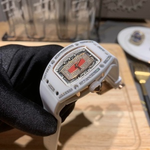 Montre mécanique automatique de luxe pour femme, forme tonneau, sertie de diamants, bracelet en silicone blanc, étanche - Product Image 2