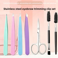 Ensemble de 7 pinces à sourcils en acier inoxydable coloré, coupe-poils de nez, outil portable à pointe courbée pour maquillage, patchs oculaires et extensions de cils