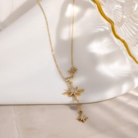 SUMMLY Collier ras du cou minimaliste et délicat en acier inoxydable plaqué or 18 carats avec pendentif étoile et lune, pour femme, usage quotidien