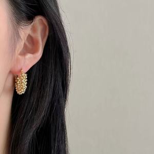 Hot Selling 14K <b>Real</b> Gold C-Shaped Metal Bead Ear Buckle Versatile & Exquisite Copper Plated Trendy Online Style - Product Image 1