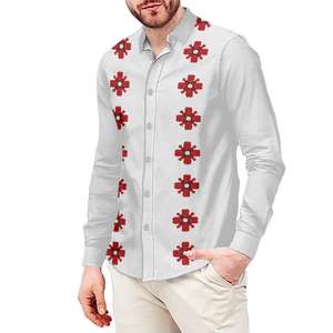 Camisas <span class=keywords><strong>Guayabera</strong></span> de <span class=keywords><strong>manga</strong></span> <span class=keywords><strong>larga</strong></span> para hombres Hawaiano geométrico personalizado impreso venta al por mayor blanco <span class=keywords><strong>Guayabera</strong></span> nuevas camisas hawaianas para la playa - Product Image 4