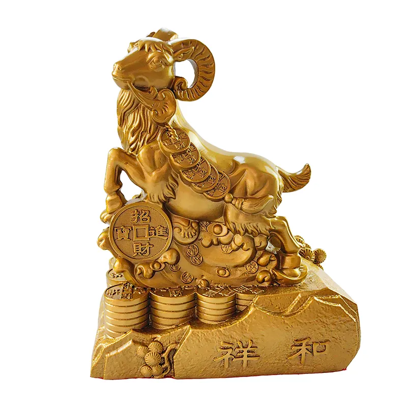 Produk patung tembaga harga grosir pabrik Dekorasi Rumah fengshui logam emas kuningan ornamen kambing zodiak patung kuningan