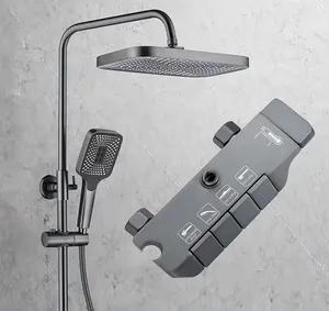 New Exposed 4 Functions Shower Set System Keypad Piano Gun Color , 8 Inch Rain Shower Head Faucet Sets with Adjustable Slide Bar