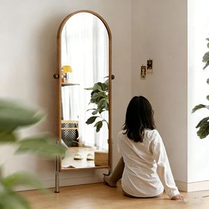 Zeyang Magazine <b>Mirror</b> Cherry Wood Full-Length <b>Floor</b> <b>Standing</b> <b>Mirror</b> Home Use Minimalist Design Casual Style - Product Image 1