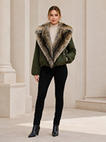 Veste matelassée en fausse fourrure pour femme, automne-hiver, avec grand col en fourrure, coupe ample, courte, vintage, chaude, en fausse fourrure