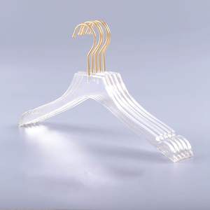 Cintres en plastique transparent personnalisés avec logo pour magasin de vêtements, crochet doré, pour robes de mariée, costumes, manteaux, pantalons, cintres en acrylique pour vêtements - Product Image 2