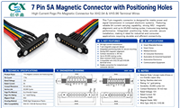 Connecteur magnétique Pogo Pin personnalisé 7 broches, pas de 2,54 mm, avec oreilles de montage, en cuivre plaqué or, 12V 5A, et câble XH2.54 pré-câblé