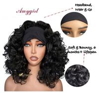 Perruque Amygirl 14 pouces à ondulations bouclées avec bandeau, en fibre haute température, douce, brillante, résistante à la chaleur, densité 180%, fabriquée à la machine