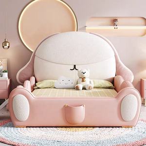 Cama para Niños Estilo Princesa en Rosa con Diseño Inspirado en Conejito Tapicería Suave y Cojines a Juego Perfecta para el Espacio de Sueño de Niñas Dulces - Product Image 1