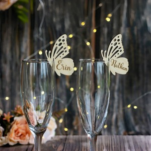 Etiquetas de nombre para copas de vino con diseño de mariposa acrílica, color miel y dulce, 4,5x6,1 cm, dorado, plateado, oro rosa, rosa, morado, decoración para fiestas de boda - Product Image 4