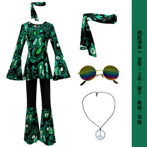 Ensemble de robes <span class=keywords><strong>disco</strong></span> pour femmes, costume de cosplay hip-hop, mode féminine, haut à imprimé floral, pantalon, costume patchwork - Product Image 5