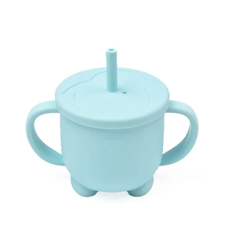 Портативная многоразовая детская тренировочная силиконовая чашка для питьевой воды с соломинкой и ручкой