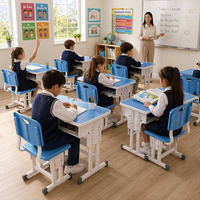 Bureau et chaises modernes pour étudiants, mobilier scolaire monoplace avec design sécurisé à bords arrondis pour salle de classe primaire
