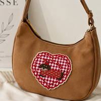 Patch brodé en forme de cœur mignon, thermocollant, motif nœud écossais et cerise, badge en tissu pour vêtements, sacs, chapeaux, décoration DIY