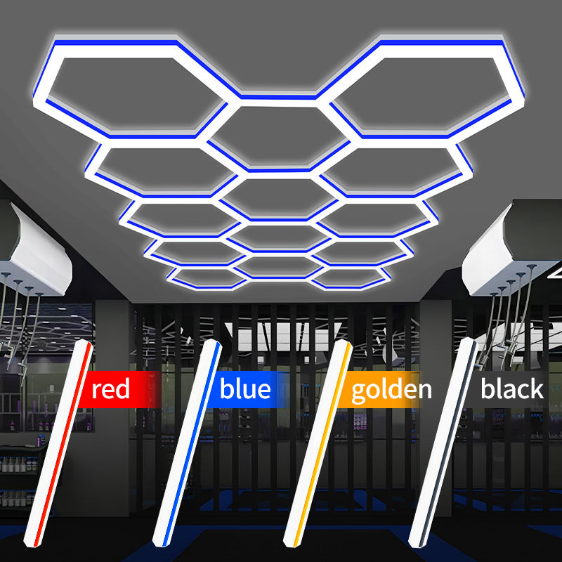 14 Grid System LED Ceiling Lights Hexagon Pendant for Barbershop Gym Garage Workshop Landscape 6500K Waterproof Bright