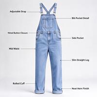 Salopette en jean bleu slim, taille mi-haute, coupe droite, style urbain pour le quotidien