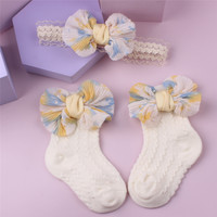 Ensemble de chaussettes pour enfants à imprimé floral avec nœud papillon Accessoires pour cheveux de bébé Bande pour cheveux