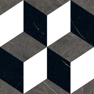 Azulejo de Porcelana Pulido de Lujo 800x800mm Negro Blanco Gris con Ilusión 3D para Vestíbulo de Oficina - Product Image 1