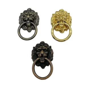 Poignée de tirage en métal pour armoire à tiroirs de haute qualité avec finition argentée antique forme ronde conception de visage de lion pour tiroir et garde-robe - Product Image 1