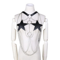 Harnais en cuir PU BlueRabbit BDSM avec chaîne étoile pentagramme, pour festivals et soirées, jouets sexuels pour femmes et couples