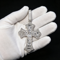 Pendentif Hip Hop Croix Gothique en Argent Sterling 925 avec Moissanite VVS GRA intégrale, style Icy Baguette, Bijoux Fins