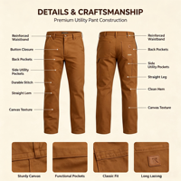 Pantalon de travail en toile extensible pour homme, coton, hydrofuge, résistant aux taches, 6 poches, double genouillère, vêtements de travail