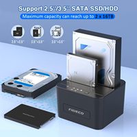 Base de Conexión USB 3.0 de Doble Bahía para Discos Duros SATA de 2.5/3.5 Pulgadas, Carcasa de Plástico, Velocidad de Transferencia de 5 GBps, Capacidad Máxima de 16 TB, Clonación con un Toque