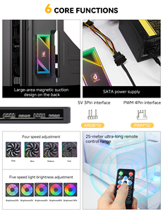 ตัวควบคุมพัดลม <span class=keywords><strong>RGB</strong></span> 12 พอร์ต upHere, ตัวแยก ARGB 5V 3 พิน + PWM 4 พิน, ใช้พลังงานจาก SATA, รีโมทคอนโทรล, ฮับพัดลมเคสคอมพิวเตอร์แบบแม่เหล็ก - Product Image 5