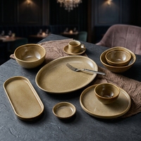 Ensemble d'assiettes en céramique ST Sophisticated Amber Matte Glaze, design minimaliste, bols, pour l'hôtellerie, usage commercial, passe au four