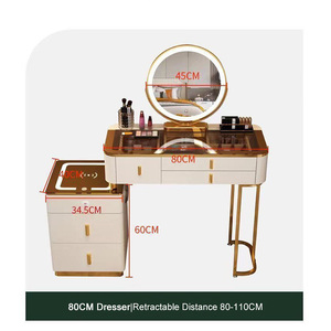 <span class=keywords><strong>Coiffeuse</strong></span> en bois massif avec station de charge sans fil, <span class=keywords><strong>miroir</strong></span> <span class=keywords><strong>LED</strong></span> éclairé, table de maquillage écologique pour chambre à coucher - Product Image 3