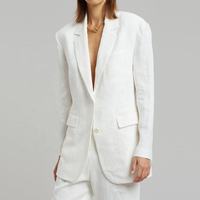 Costume en lin pour femmes OEM, blazer à double boutonnage avec pantalon, costumes d'affaires pour femmes, blazer en lin surdimensionné