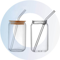 Tasse créative en verre borosilicaté, ensemble de paille, logo personnalisable, pour jus de bière, canette, gobelet en verre, couvercle en bambou