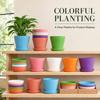Pots de fleurs en résine PP multicolores avec trous de drainage et soucoupes, jardinières en plastique empilables pour projets de pépinières et de jardins en gros