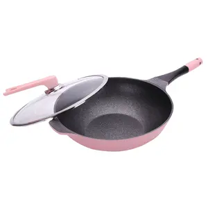 Wholesale Price 32CM High Temperature Non-stick Frying Pink Aluminum Pan Suitable For Gas Stove And Induction