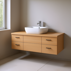 Light Brown Solid Wood Bathroom Vanity 70.9x19.7 Inches Floor Standing Contemporary Design - Product Image 2