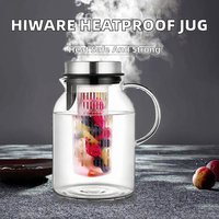 Carafe infuseur à fruits en verre borosilicate Hiware avec couvercle, 2,0 L, résistante aux hautes températures, pour boissons infusées à l'eau chaude/froide, thé, eau bouillante, sans danger