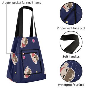 Custom Logo Polyester Folding Tote Shopping <b>Bag</b> with Inner Zipper Pocket — Reusable, <b>Foldable</b>, Large Capacity Shoulder Handbag - Product Image 3