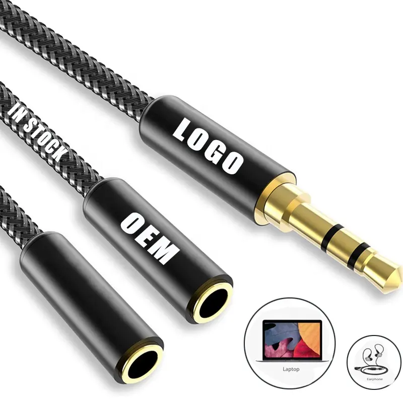 Male Female Audio Splitter 3.5MM Cable Pants Y Splitter Nylon Braided Audio Extension Cable