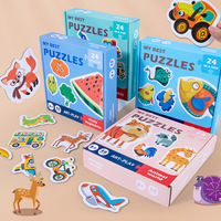 Tweedelige puzzel met dierenmotief, voertuigen, houten educatief ontwikkelingsstapelspeelgoed voor jongens en meisjes van 5-7 jaar