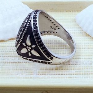 Vintage Thai <b>Silver</b> Gemstone <b>Ring</b> for <b>Men</b> Rhodium Plated 925 Sterling <b>Silver</b> Wedding Engagement <b>Ring</b> - Product Image 4