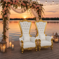 Chaises de mariage en bois et cuir PU de haute qualité avec garniture dorée, prix d'usine, pour la mariée et le marié, utilisation hôtelière