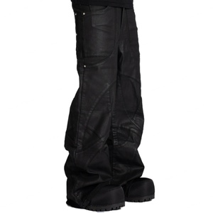 Pantalon cargo extra large en denim ciré 100 % coton, style streetwear, plusieurs poches cargo, jeans empilés pour homme - Product Image 5