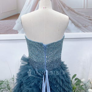 Robes de soirée de luxe bleues perlées, style robe de bal, sans bretelles, à volants, pour jeunes filles, pour fêtes d'anniversaire Hx155 Jancember - Product Image 6
