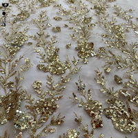 Tissu de dentelle d'or de conception florale pailletée brillante de vente chaude avec des paillettes