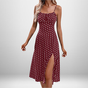 Robe Cami Vintage à Pois d'Été en Gros avec Jupe Fendue Haute, Livraison Rapide, Idéale pour les Escapades du Week-end, <span class=keywords><strong>Look</strong></span> Décontracté, Robes Décontractées pour Femmes - Product Image 3