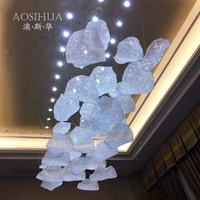 Grand Lustre Moderne en Cristal, Lampe Suspendue Personnalisée pour Hôtels et Projets d'Ingénierie, Éclairage Floral en Maille Tressée à la Main pour Maison/Villa