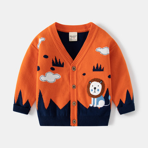 <span class=keywords><strong>Pull</strong></span> décontracté à col en V imprimé lion pour garçons Cardigan à simple boutonnage pour l'hiver Motif de Noël mignon pour les enfants - Product Image 2
