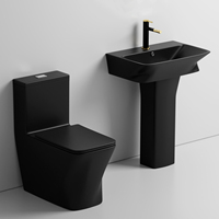 Ensemble de sanitaires personnalisables noir mat : lavabos, cuvettes de toilettes en céramique et lavabo sur colonne