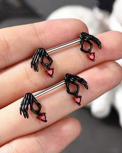 Gaby 14G cráneo gótico personalizado <span class=keywords><strong>pezon</strong></span> oro pezón <span class=keywords><strong>Piercing</strong></span> Anillos rojo sexy pecho accesorios joyería - Product Image 5